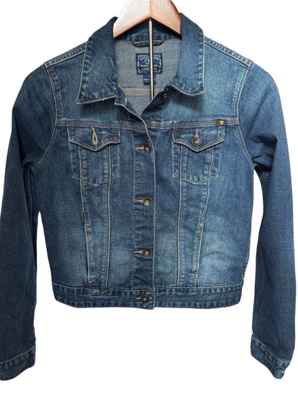 Lucky Brand Pixie Denim Jacket Medium Wash Blue Stretch Trucker 7W12247 Womens M